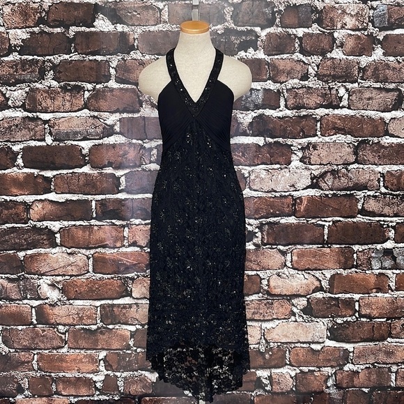 SEAN Collection Dress Black Beaded Cocktail Evening Gown Halter Size Small - Picture 4 of 14